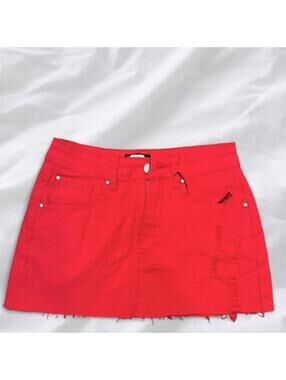 Bright red mini skirt from PrettyLittleThing